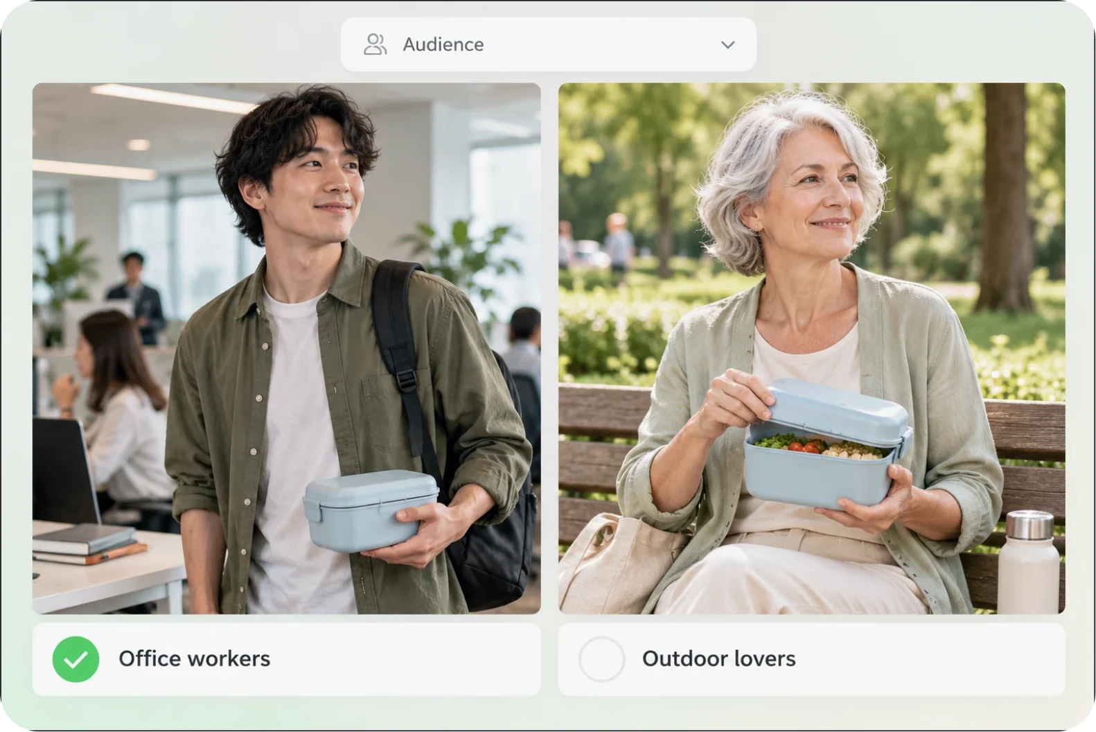 A bento-box scene adjusted for office workers and outdoor users