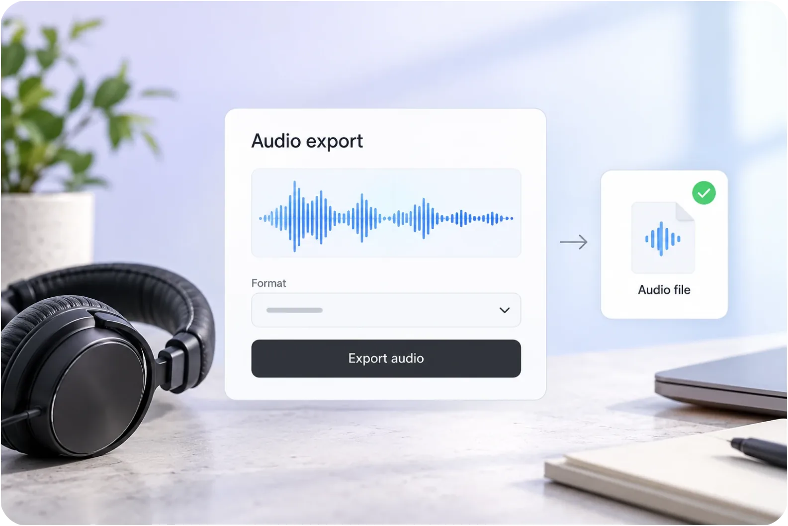 An interface exporting an audio file in a chosen format