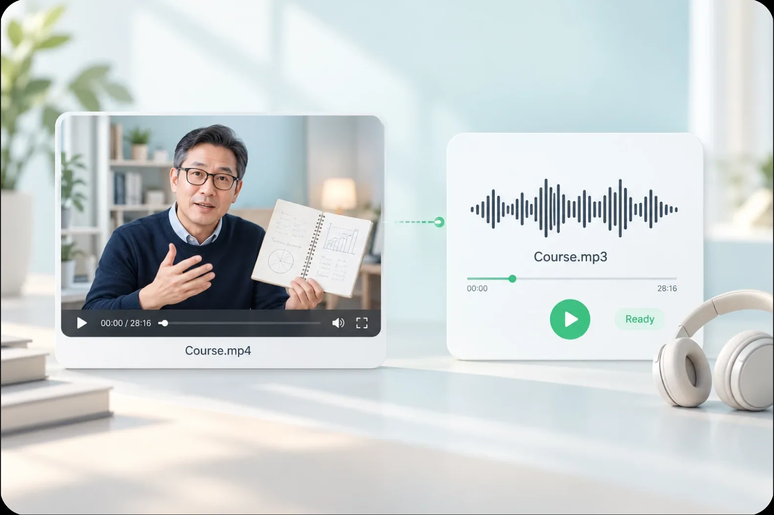 A course MP4 converted into a standalone Course.mp3 audio file