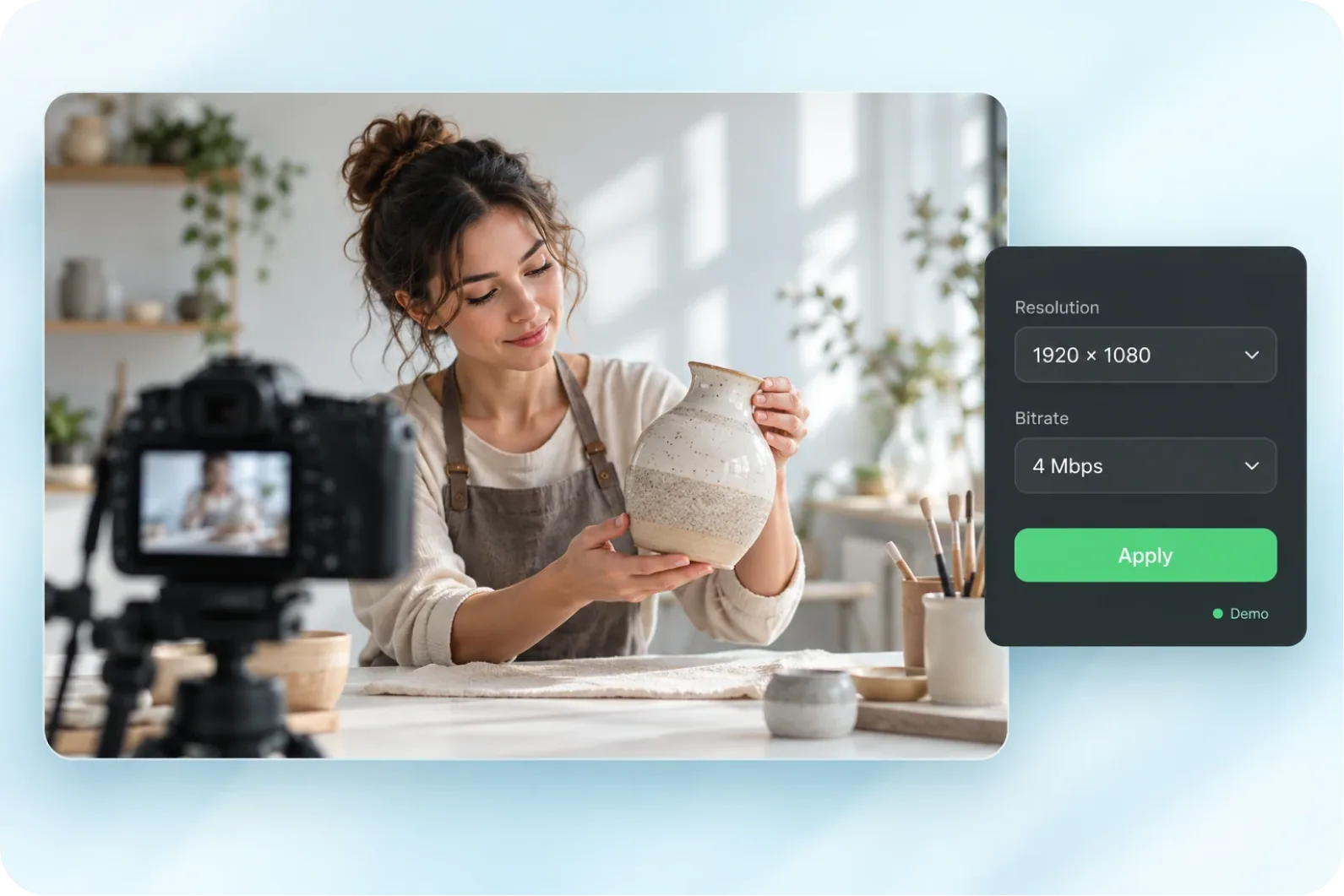 An interface adjusting advanced resolution and bitrate settings