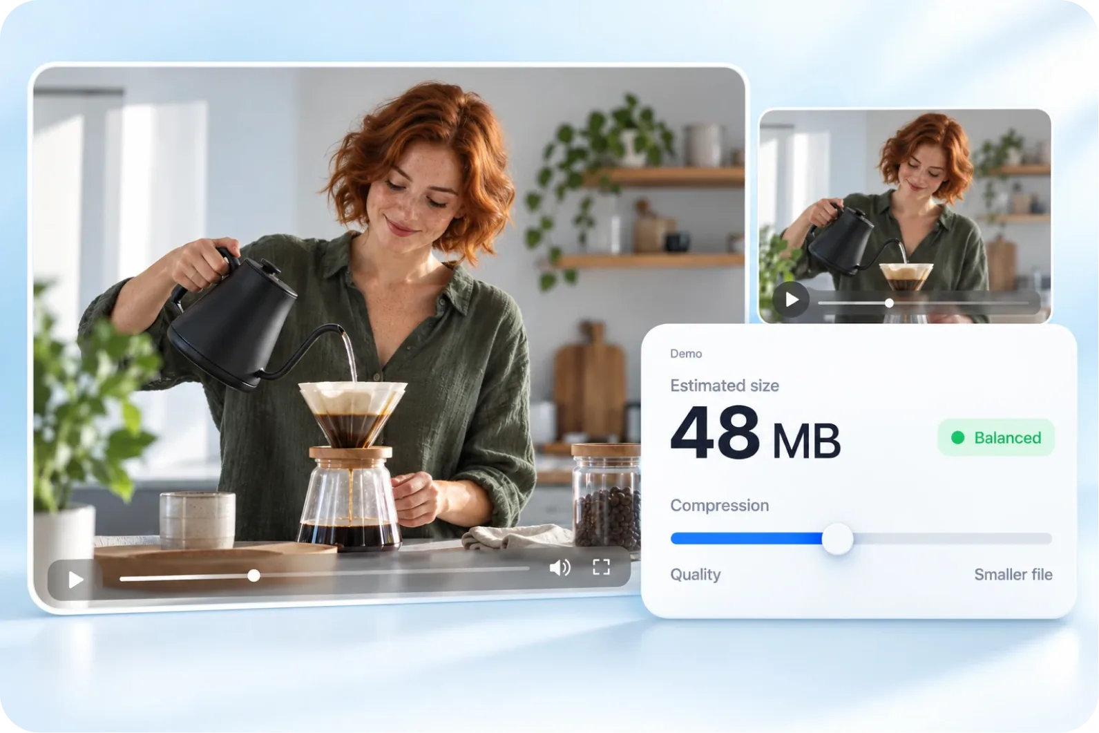 An interface dragging a compression slider and showing the estimated file size